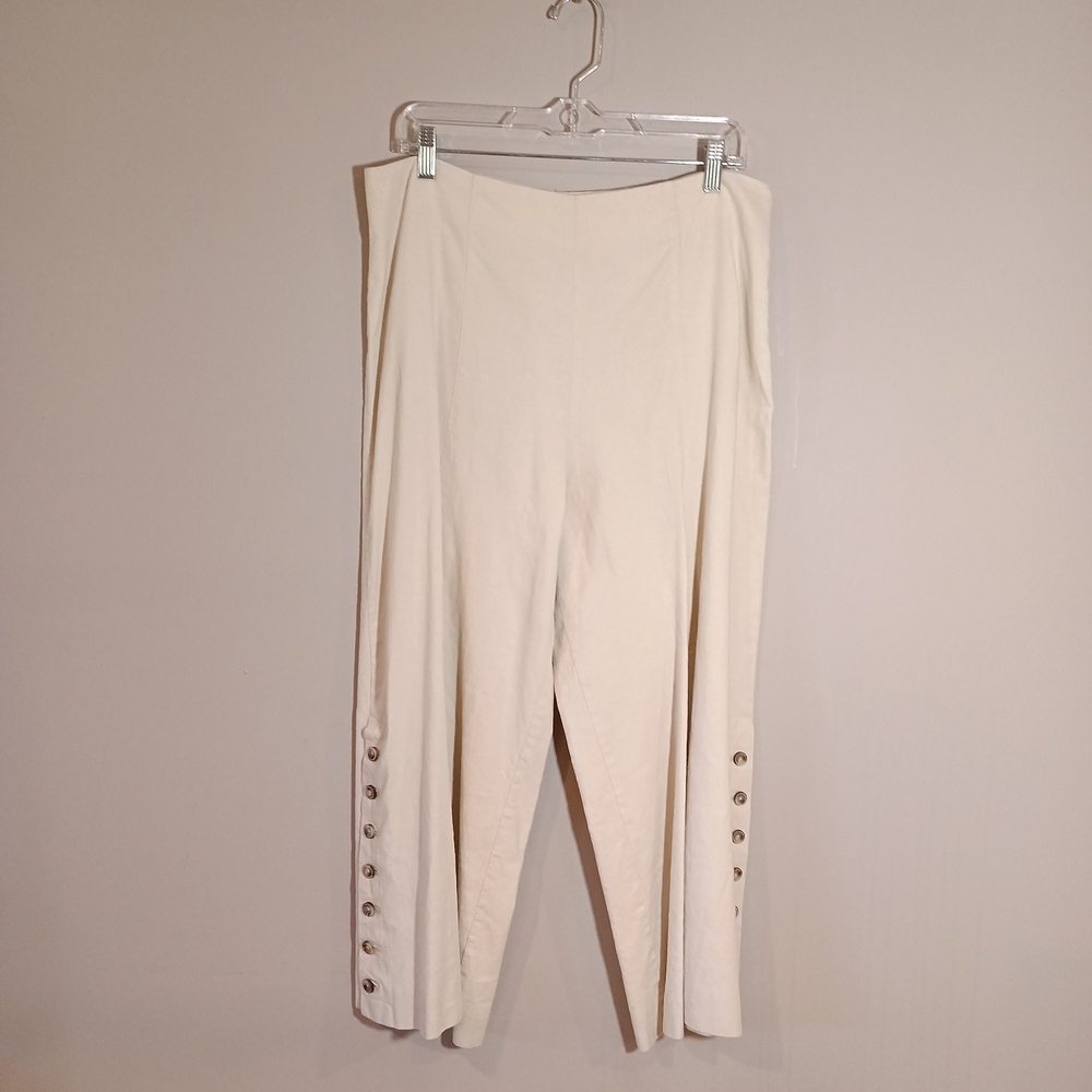 Anthropologie linen blend cropped pants button sides wide leg Ivory Size 8